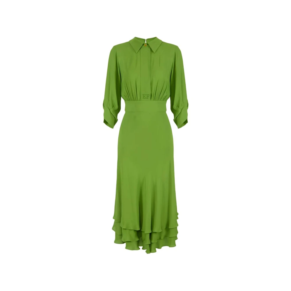 Elisabetta Franchi Green Midi Dresses, Female, L, Dress In Georgette Fabric