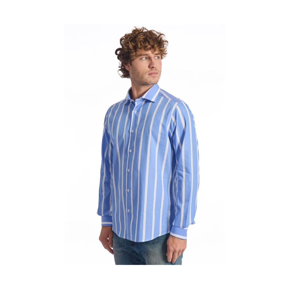 Baldinini Blauw Gestreept Overhemd Slim Fit Knoopsluiting Blue Heren