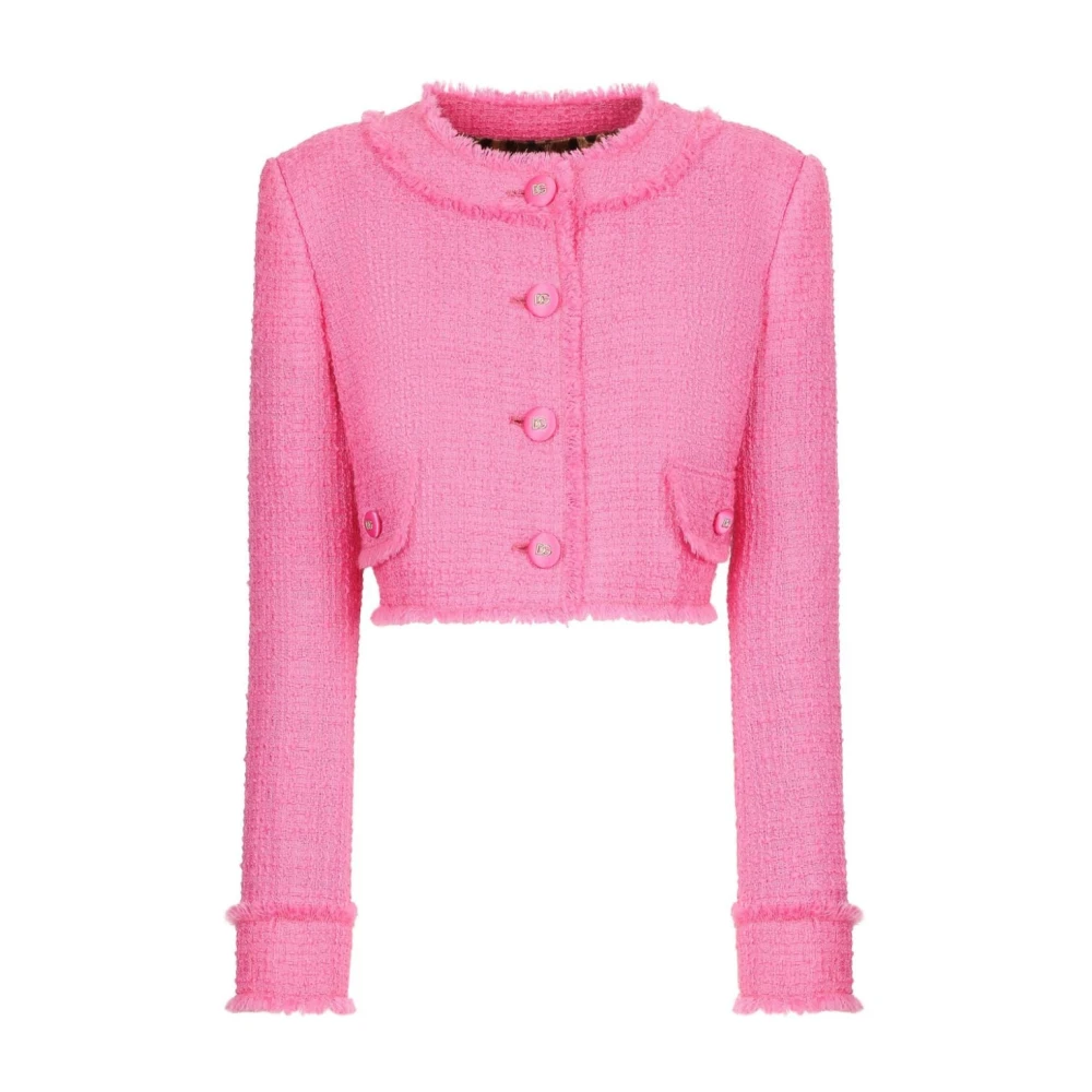 Dolce & Gabbana Fuchsia Roze Wolmix Tweed Jas Pink Dames