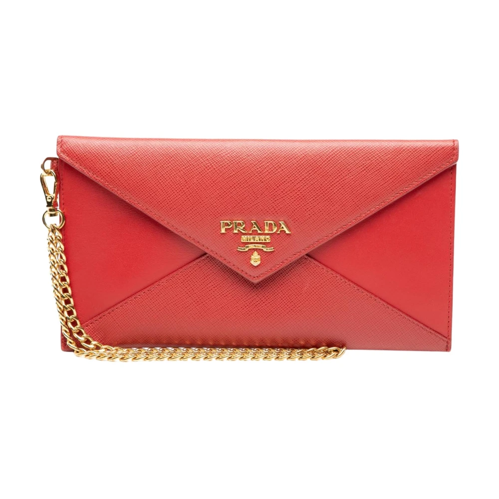 Prada Vintage Women's Red Pre-Owned Envelope Chain Wallet