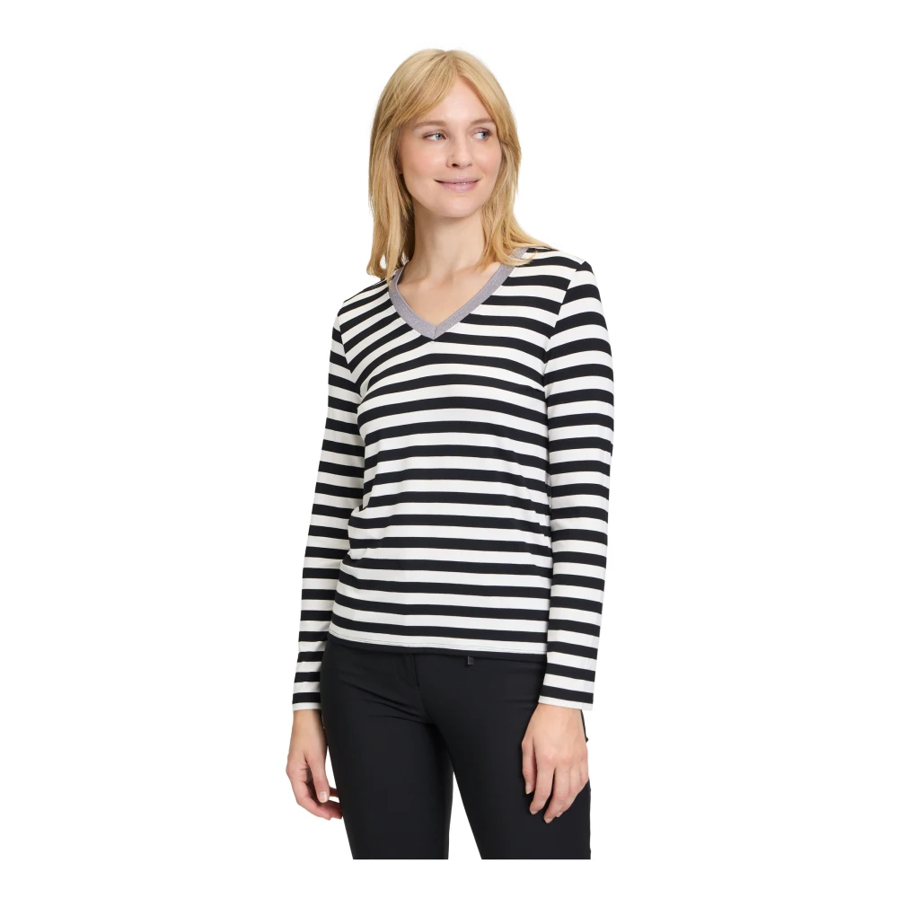 Betty Barclay Gestreept V-hals T-shirt Black Dames