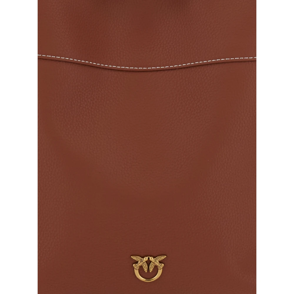 pinko Bruine Bucket Bag met Metallic Love Birds Logo Brown Dames