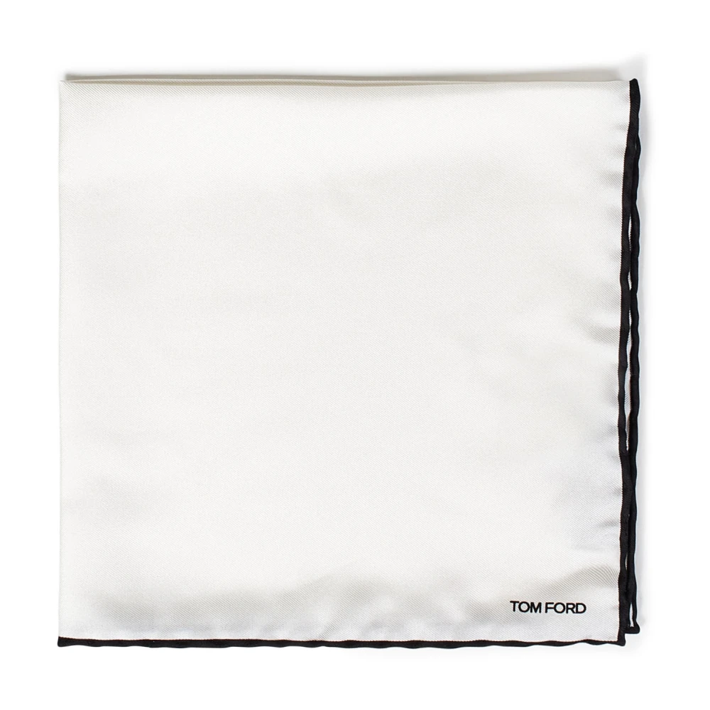 Tom Ford Wit Zakdoek Elegant Zwart Randje White Heren