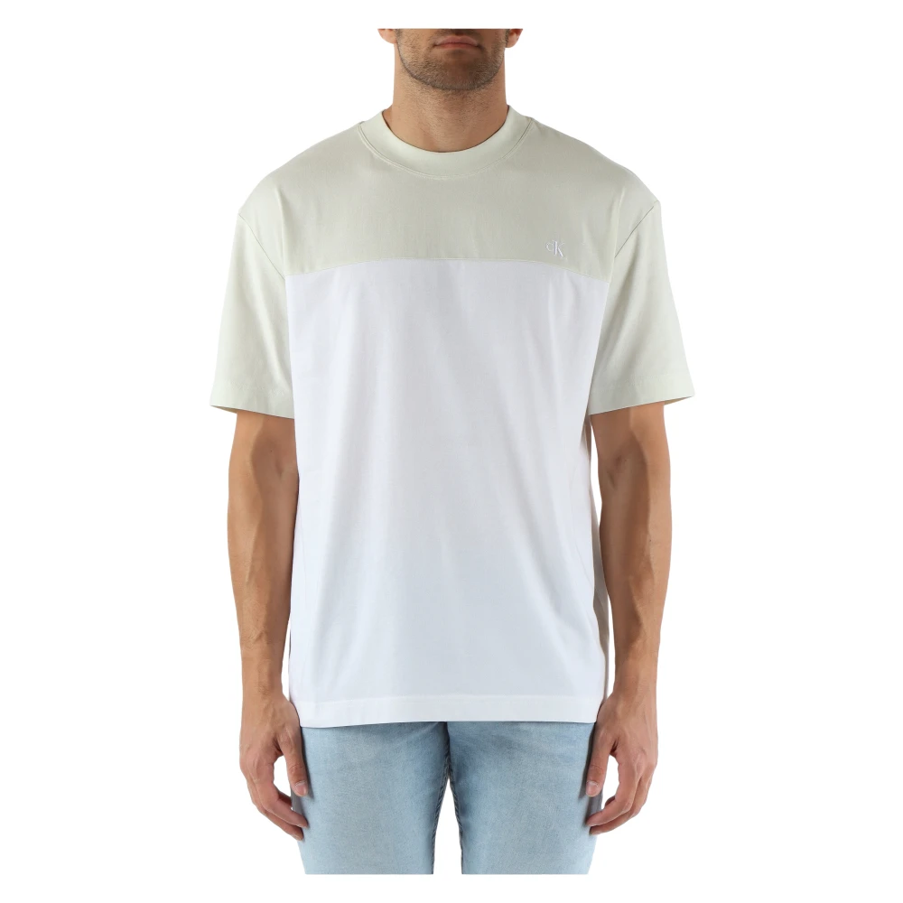 Calvin Klein Jeans Kleur blok katoenen T-shirt met logo borduurwerk White Heren