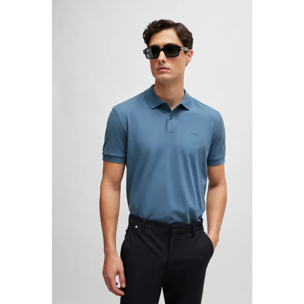 Boss Pique Polo Shirt Blue Heren