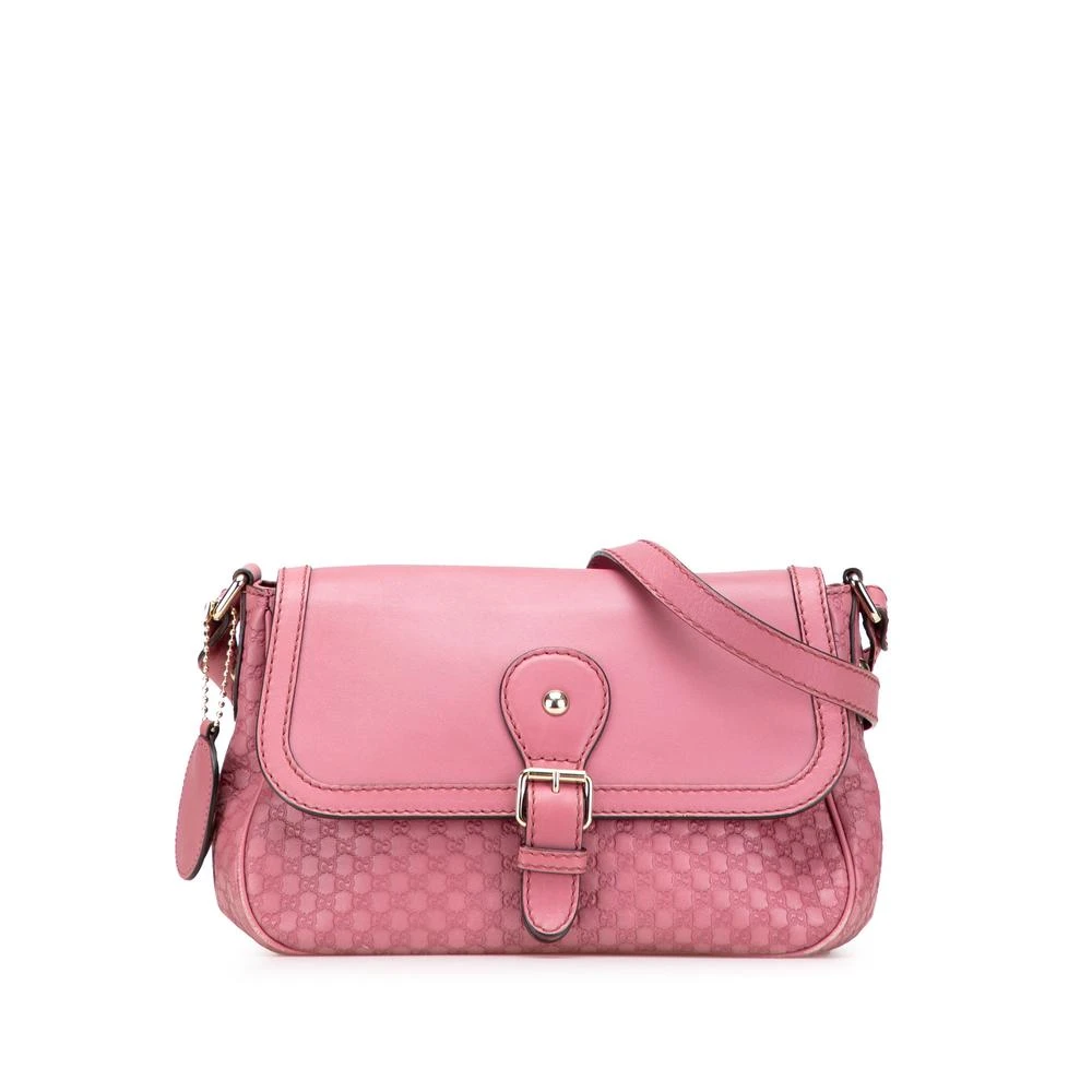 Gucci Vintage Women's Pink Pre-Owned Leather Shoulder Bag With Adjustable Strap And Buckle Detail