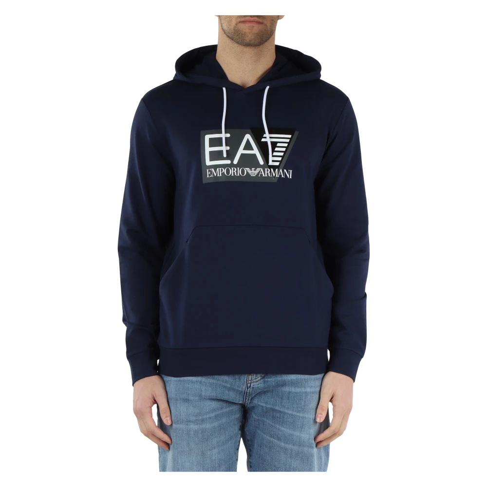 Emporio Armani EA7 Katoenen hoodie met logo print Blue Heren