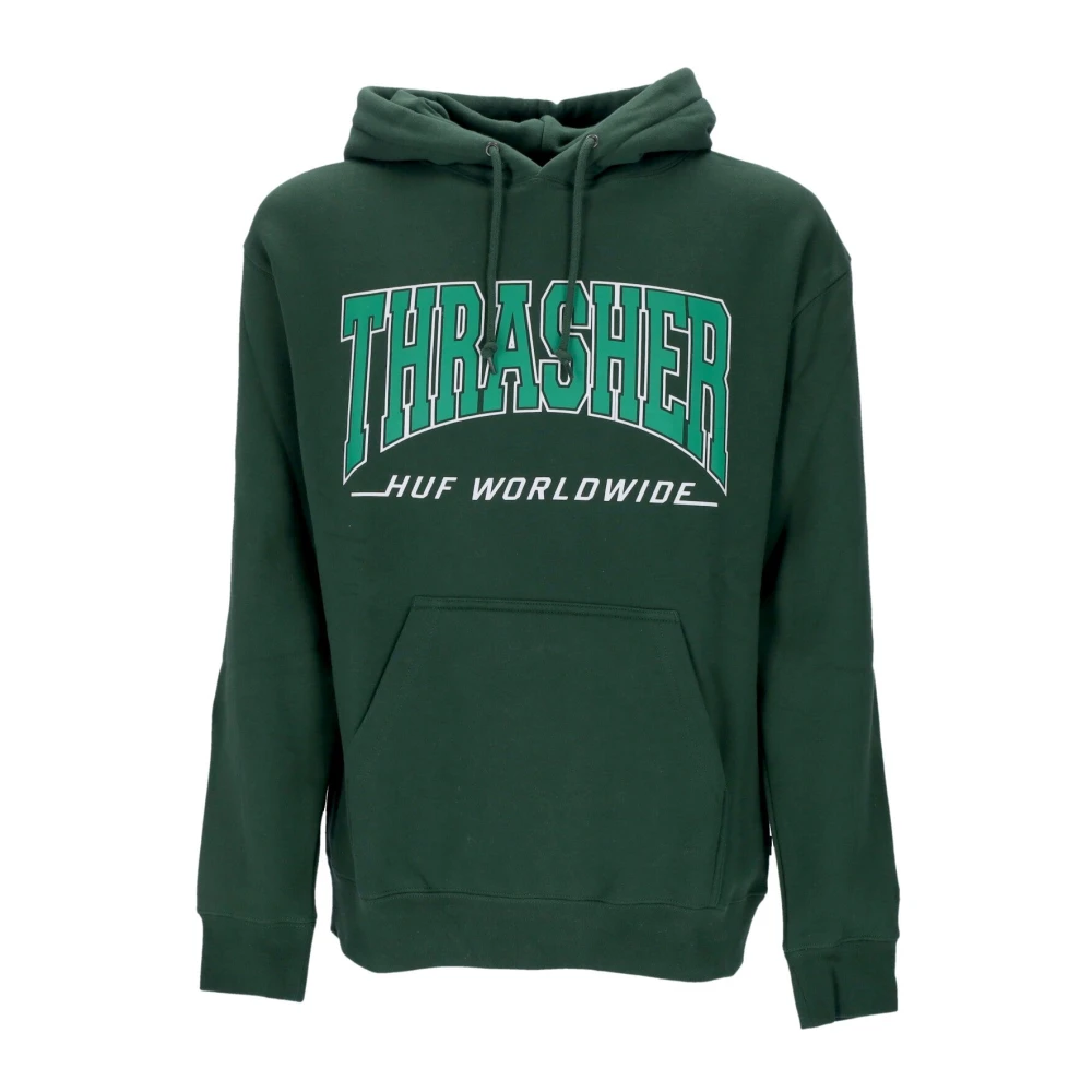 Huf Green Hoodies, Male, Xl, Forest Hoodie With Thrasher Logo