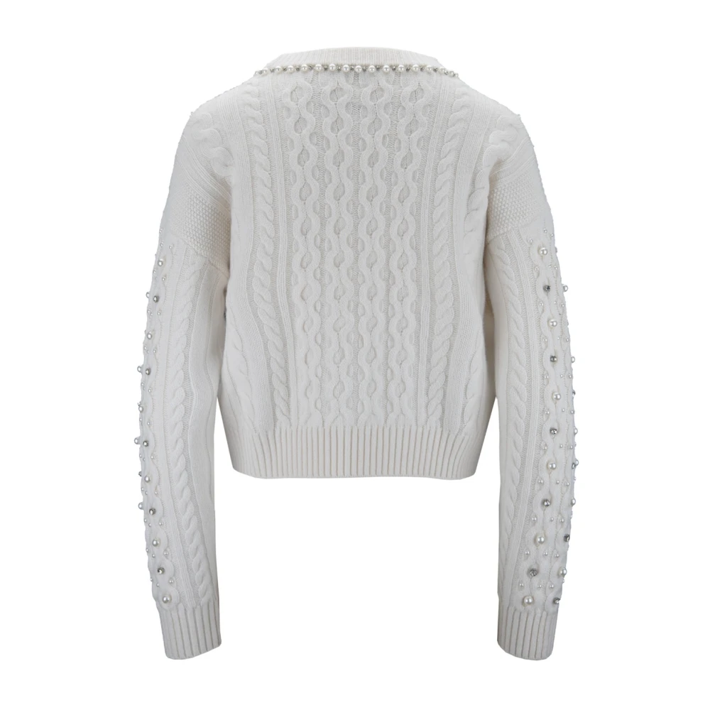 Elisabetta Franchi Gebreide trui met versieringen Beige Dames