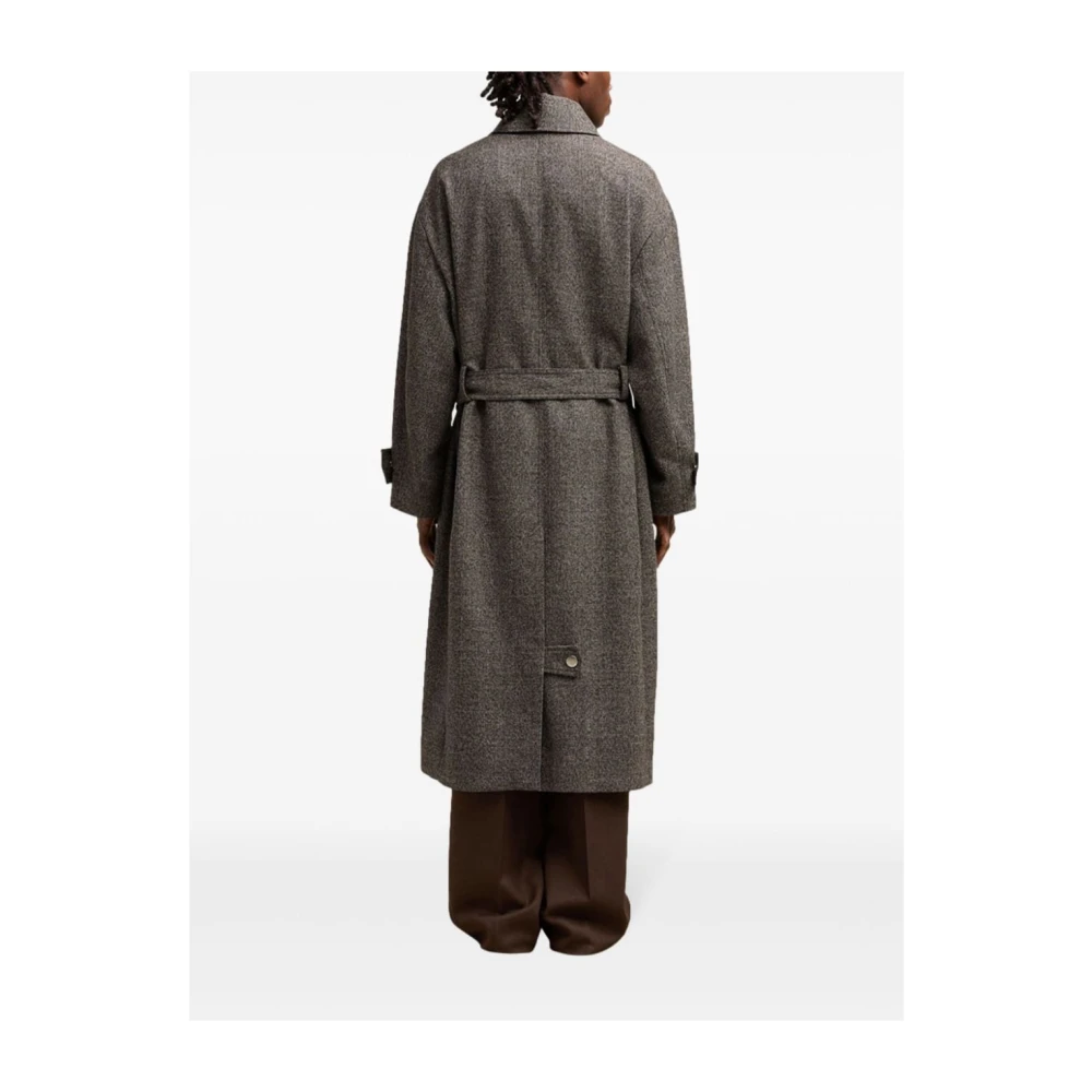 Ami Paris Bruine Gespikkelde Trenchcoat met Zilveren Knopen Gray Heren
