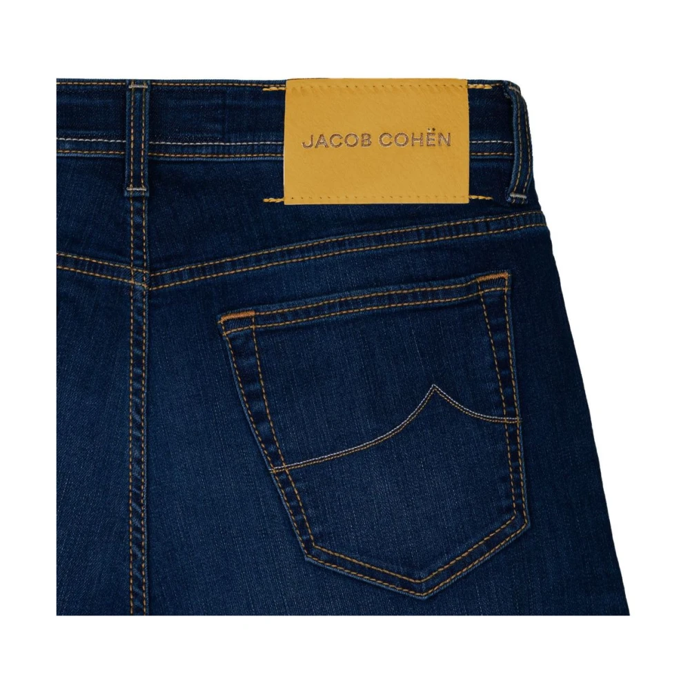 Jacob Cohën Slim Fit Blauwe Katoenen Jeans met Patch en Gele Details Blue Heren