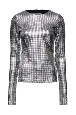 Grid Pattern Long Sleeve Crew Neck