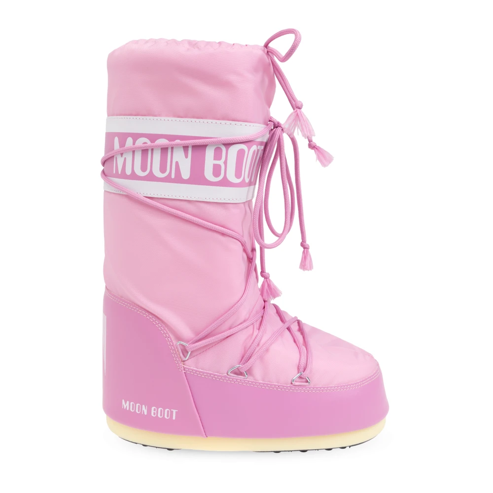 Moon Boot Women's Pink Snow Boots Icon Nylon Size 2 Uk