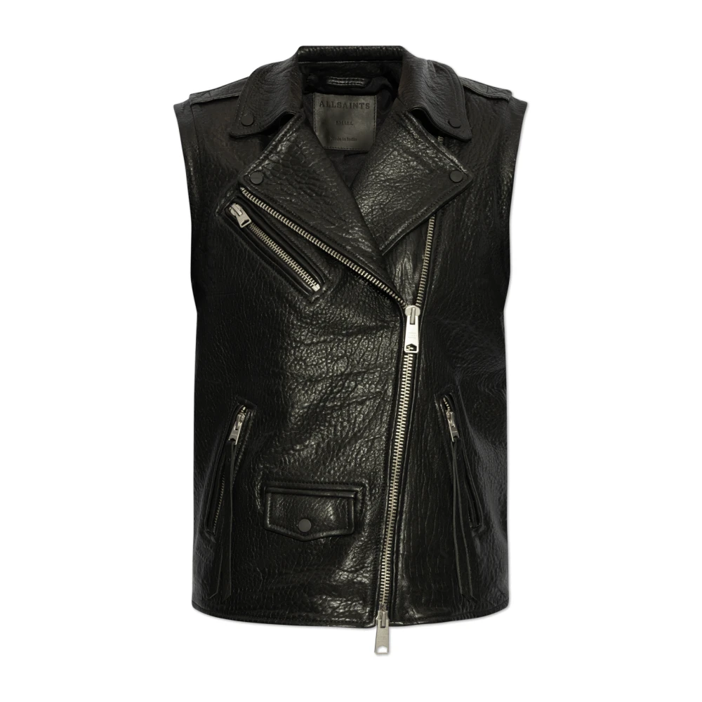 AllSaints Leren Vest Billie Black Dames