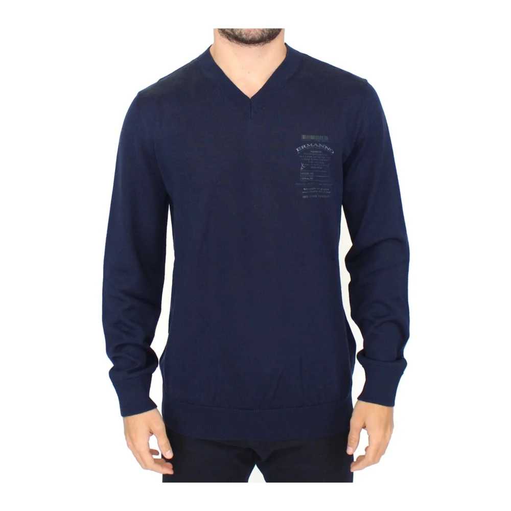 Ermanno Scervino Men's Blue Wool Blend V-Neck Pullover Sweater