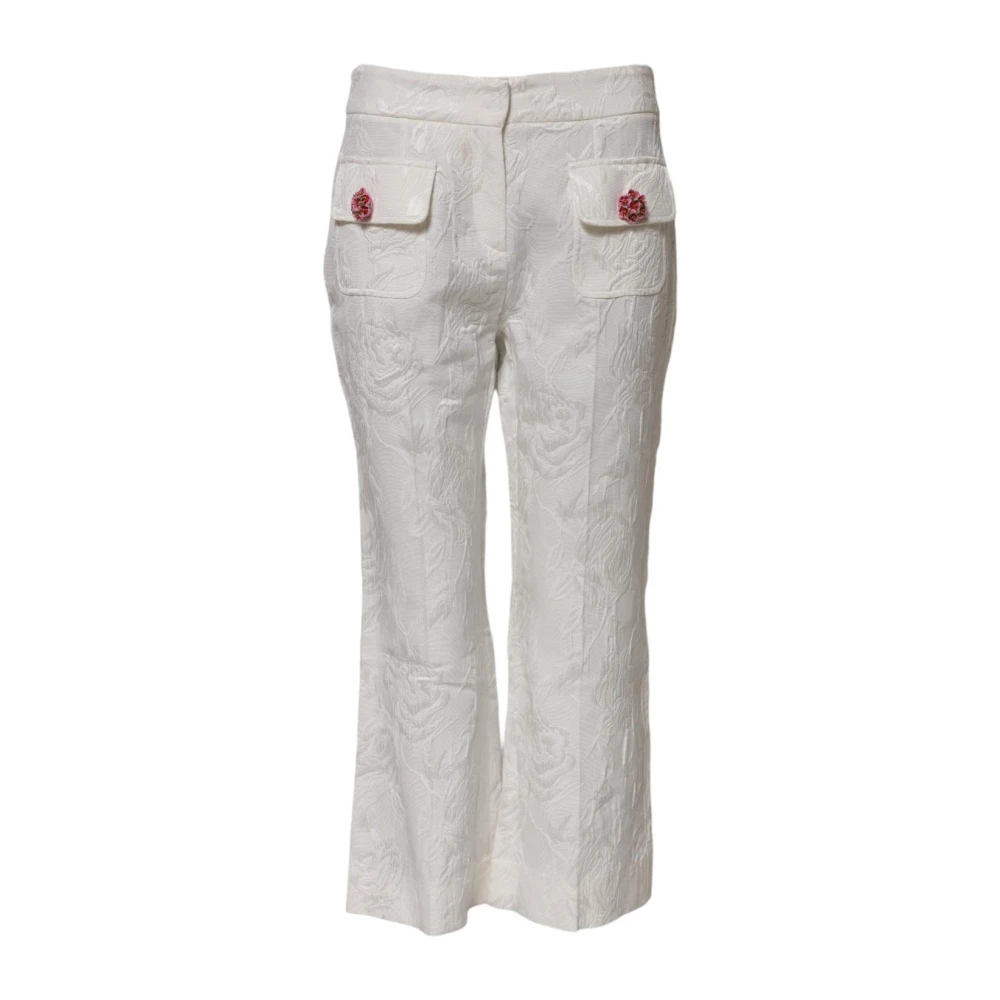 Dolce & Gabbana Women's White Cropped Trousers, Xs, Floral Jacquard Cropped Flared Trousers