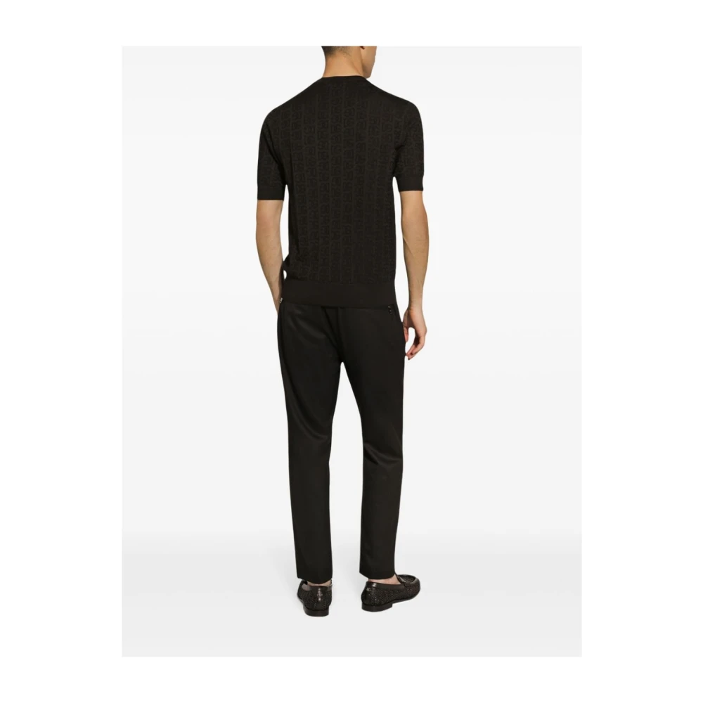 Dolce & Gabbana Zwarte Monogram Jacquard Crew Neck Sweater Black Heren