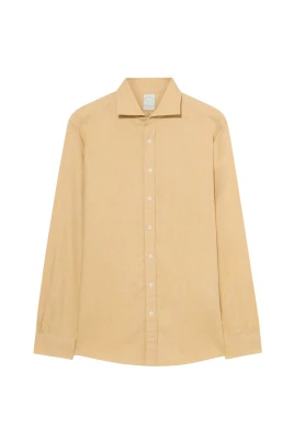 Slim Fit Melange Bomull Flanell Skjorta med Spread Krage