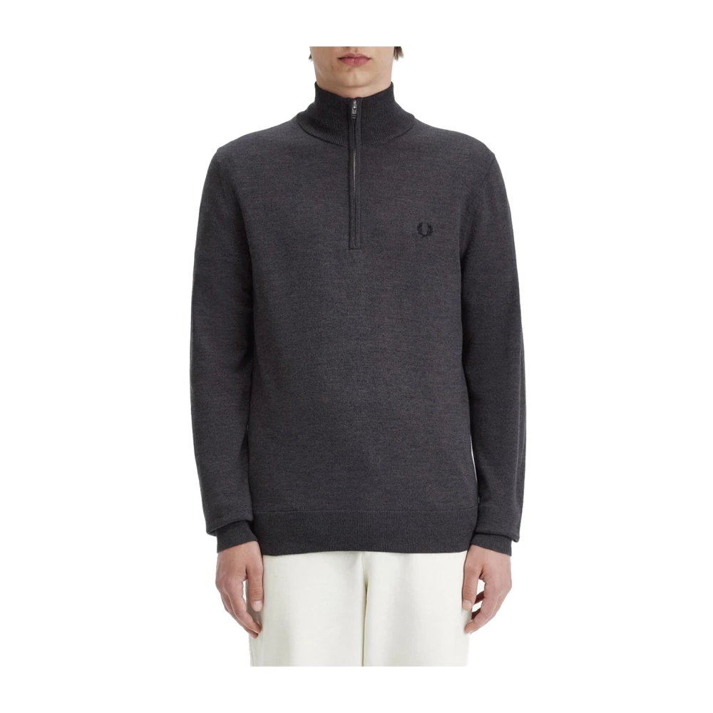 Fred Perry Klassisk Halv Zip Merinoulltröja Gray, Herr