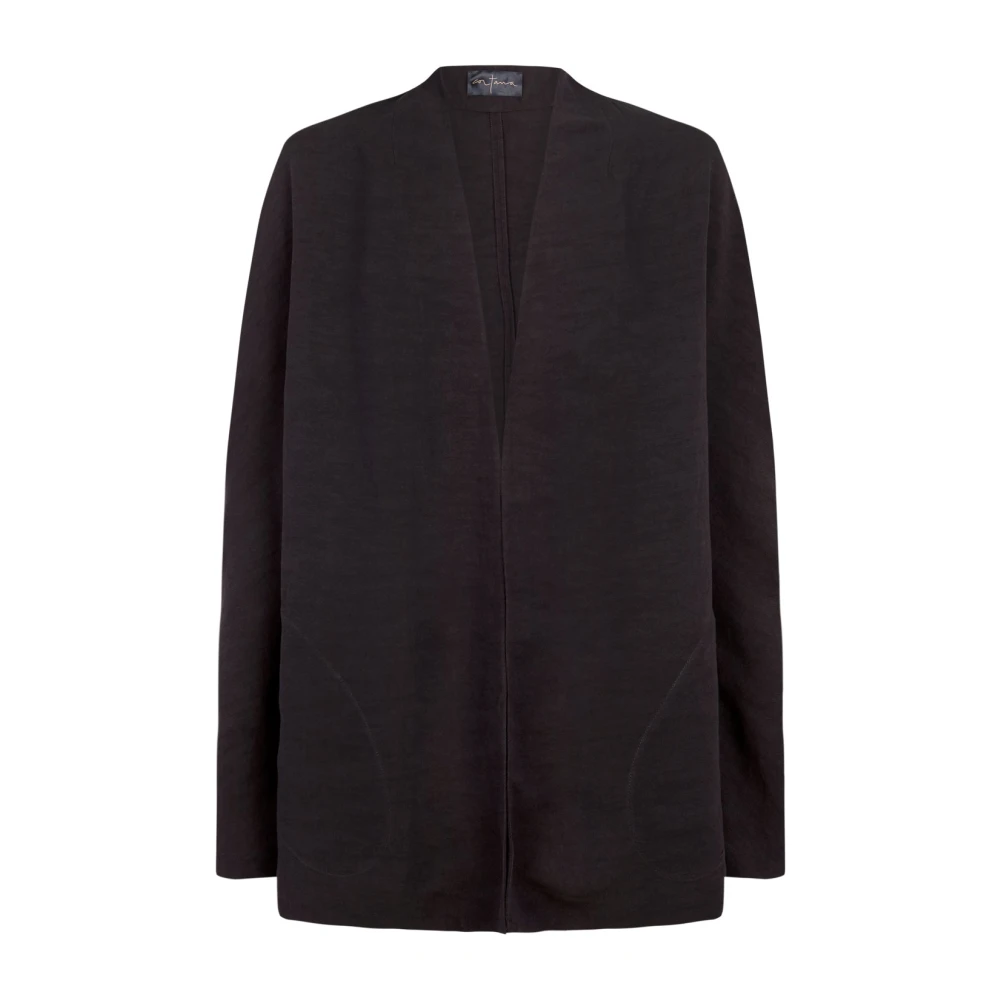 Cortana Blauwe Linnen Viscose Lange Jas Purple Dames