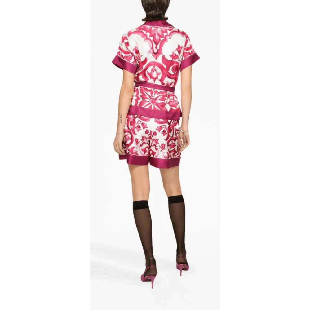 Dolce & Gabbana Majolica-print Zijden Overhemd met Riem Pink Dames