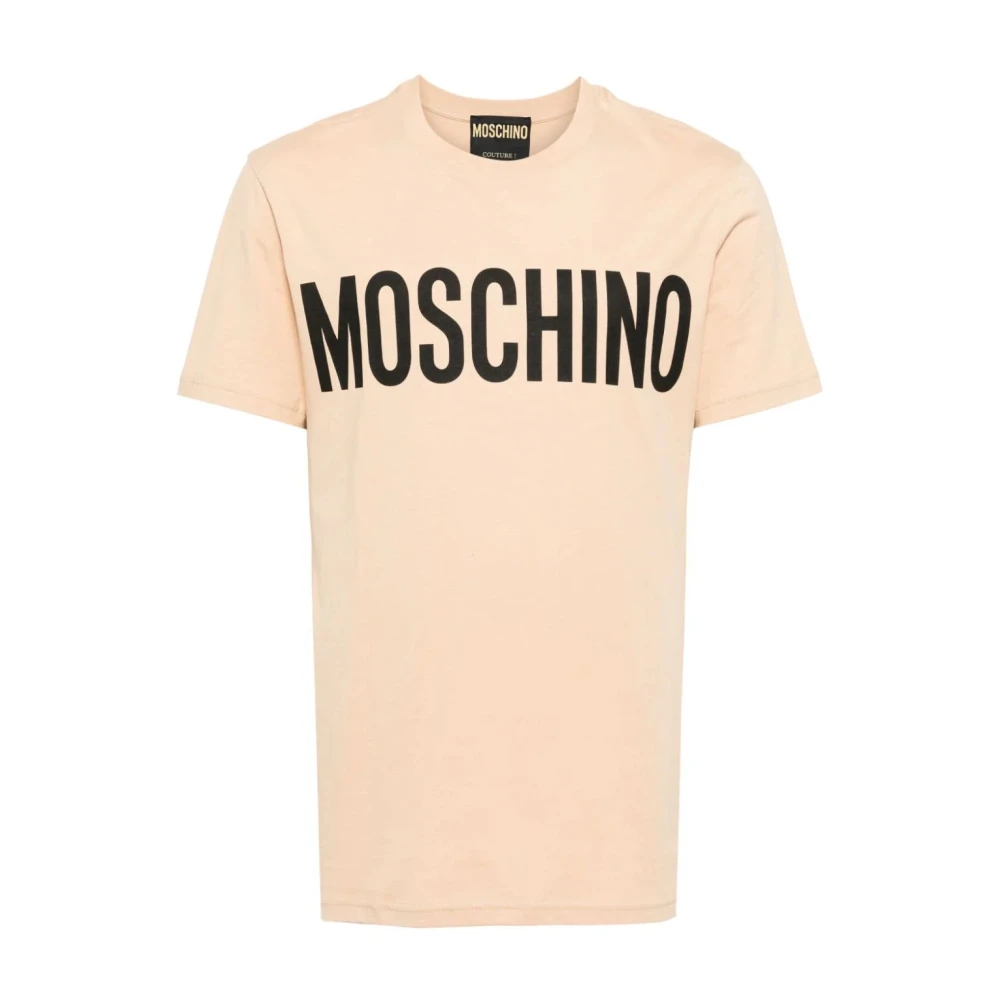 Moschino Beige Logo Print T-shirts en Polos Beige Heren