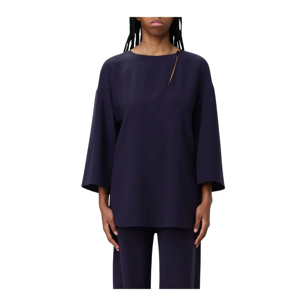 Emporio Armani Women's Blue Blouses, L, Kimono Sleeve V-Neck Blouse