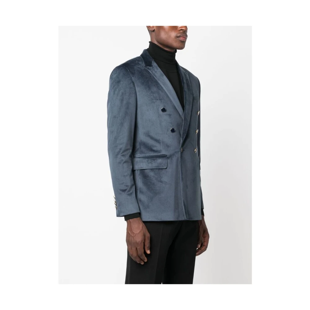 Reveres 1949 Blauwe Velours Dubbelrij Blazer Blue Heren