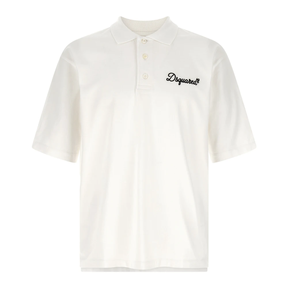 Dsquared2 White Polo Shirts, Male, 2XL, Tennis Fit Signature Embroidery Cotton Jersey Polo Shirt