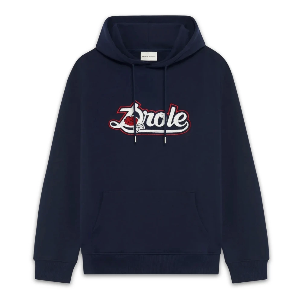 Drole De Monsieur Blue Hoodies, Male, M, Jumper With Drôle Rose Embroidery
