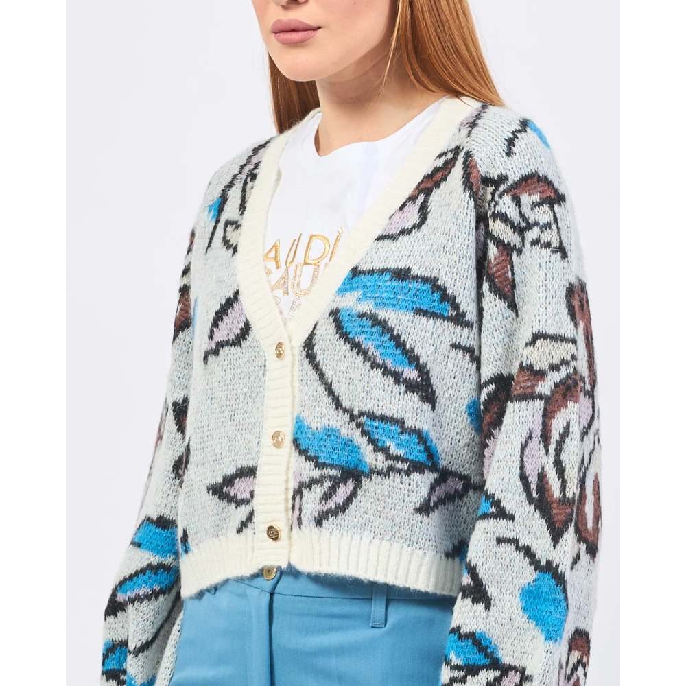 Gaudi Witte Bloemen Jacquard Cardigan Sweater Multicolor Dames