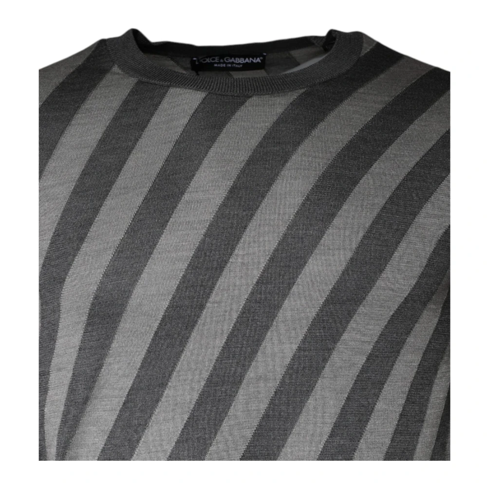 Dolce & Gabbana Gestreepte Zijden Pullover Trui Grijs Gray Heren