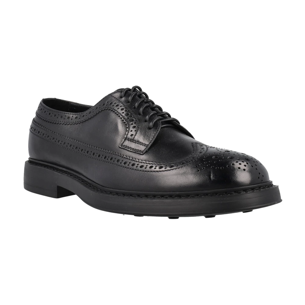 Doucal's Zwarte Leren Veterschoenen Black Heren