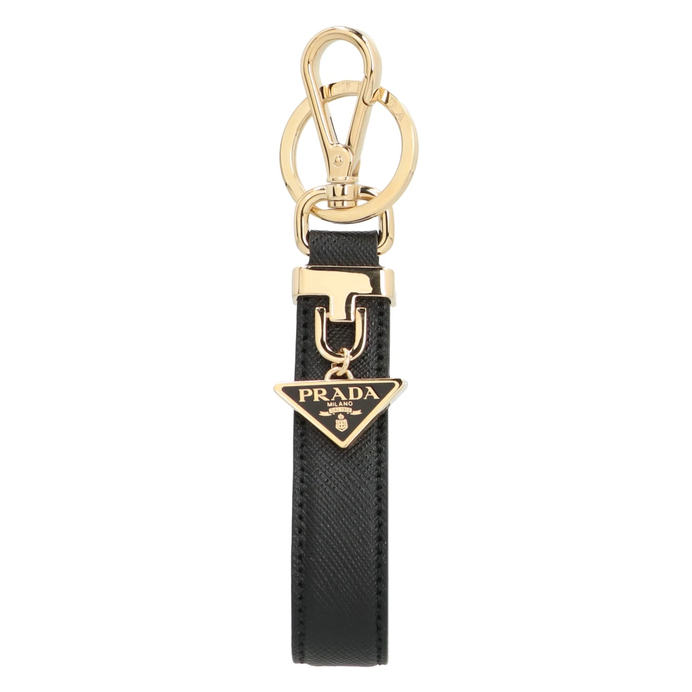 Prada Black Keychains, Female, One Size, Leather Card Holder With Logo Detail