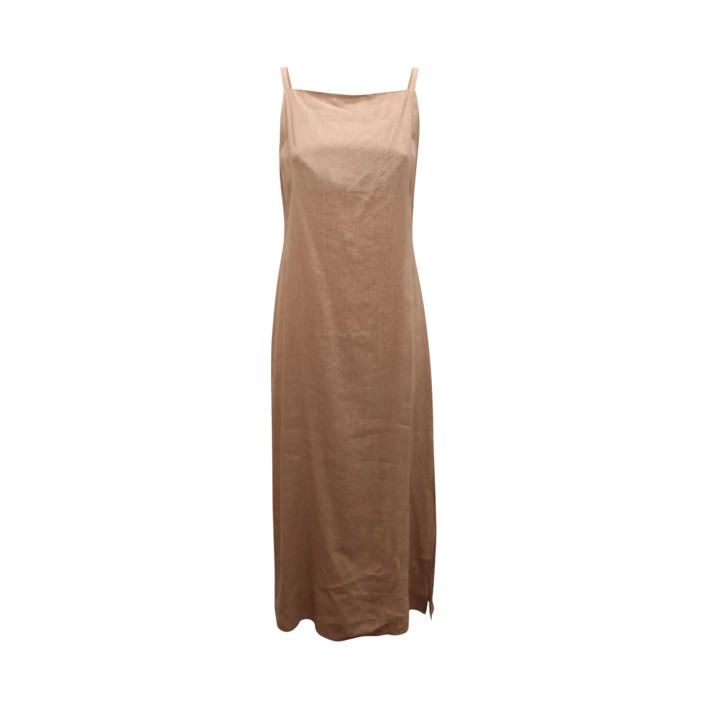 Marella Women's Beige Monochrome Linen Blend Dress With Side Zip