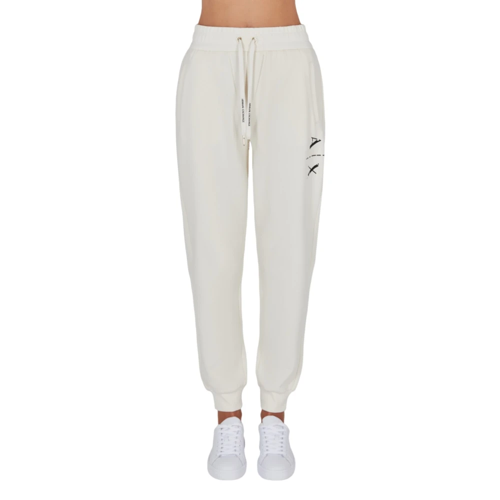 Armani Exchange Casual witte broek met logo detail White Dames