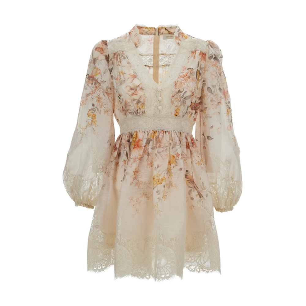 Zimmermann Women's Beige Short Dresses, M, Luna Lace Mini Dress
