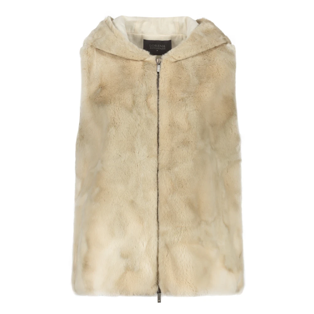 Lorena Antoniazzi Gevoerde Faux Fur Vest met Capuchon Beige Dames