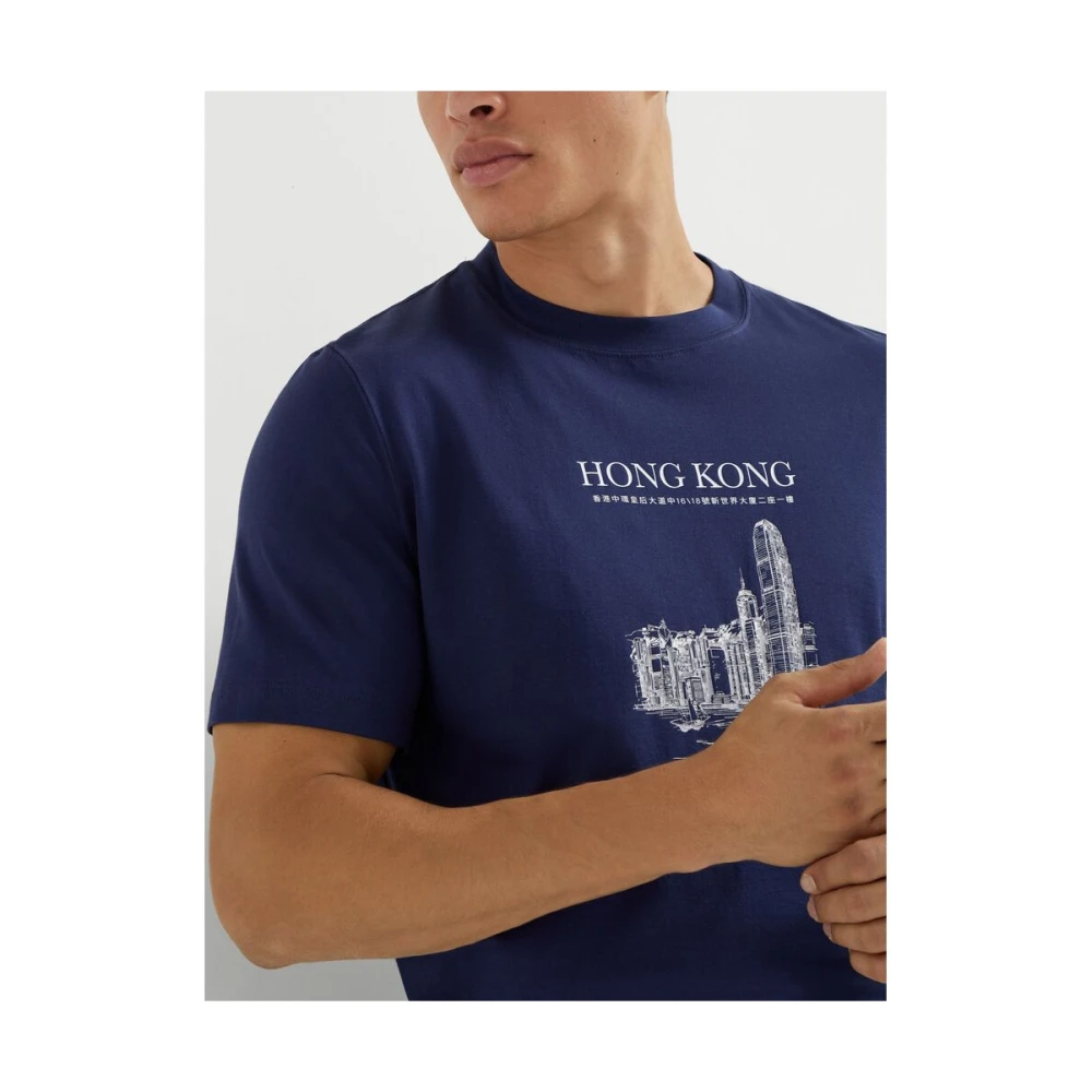 BRUNELLO CUCINELLI Navy Blue Grafische Print T-shirt Blue Heren