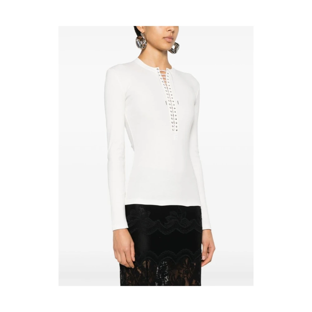 Paco Rabanne Off-White Geribbeld Katoenen T-shirt White Dames