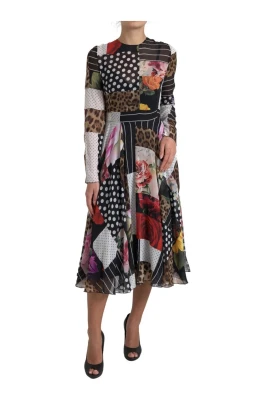 Blommig Leopard Patchwork Klänning
