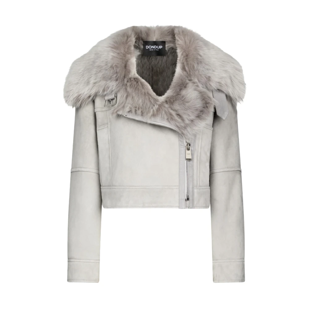 Dondup Women's Gray Leather Jackets,, Stylish Jacket Extra Small