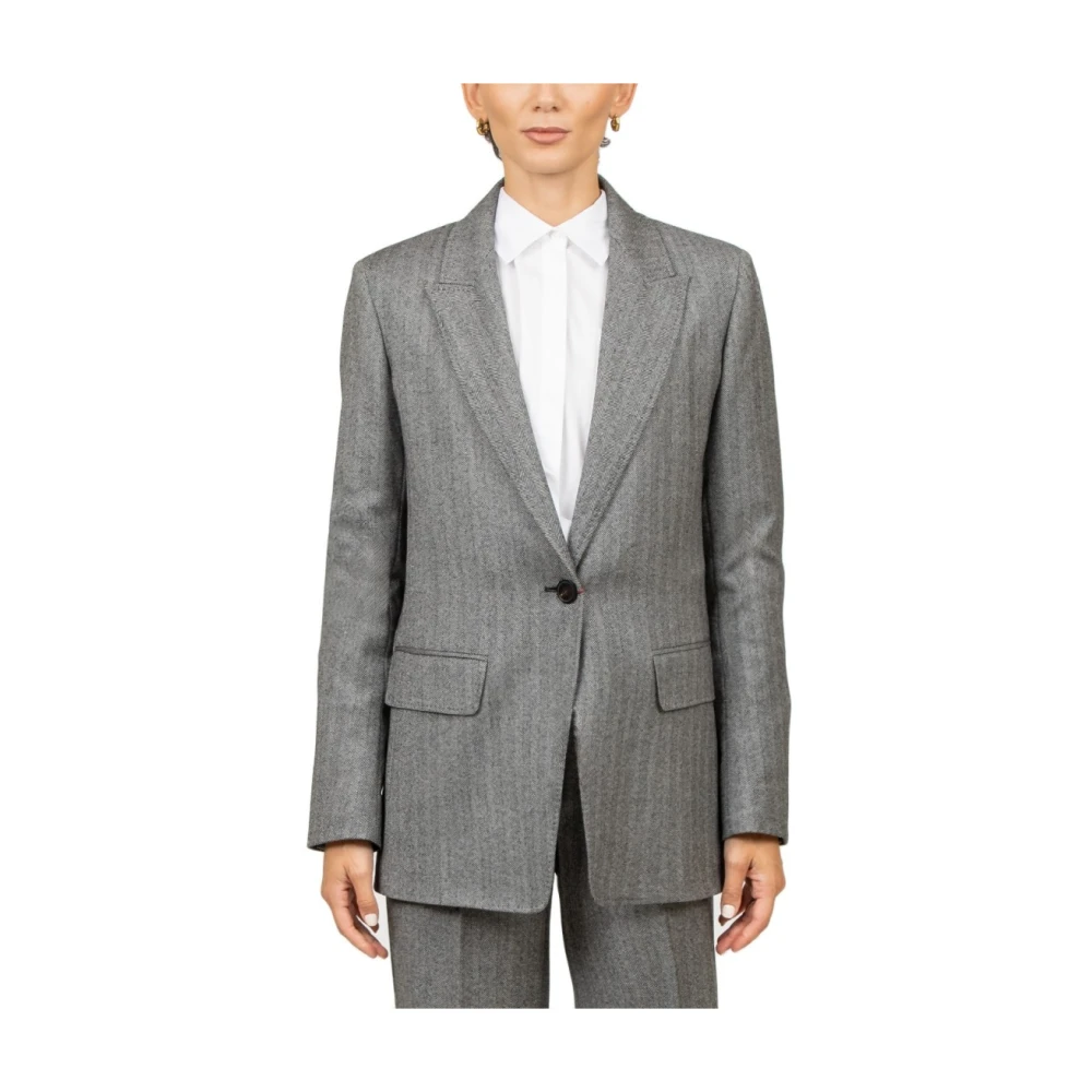 Max Mara Studio Grijze en Zwarte Wol Spigata Jas Gray Dames