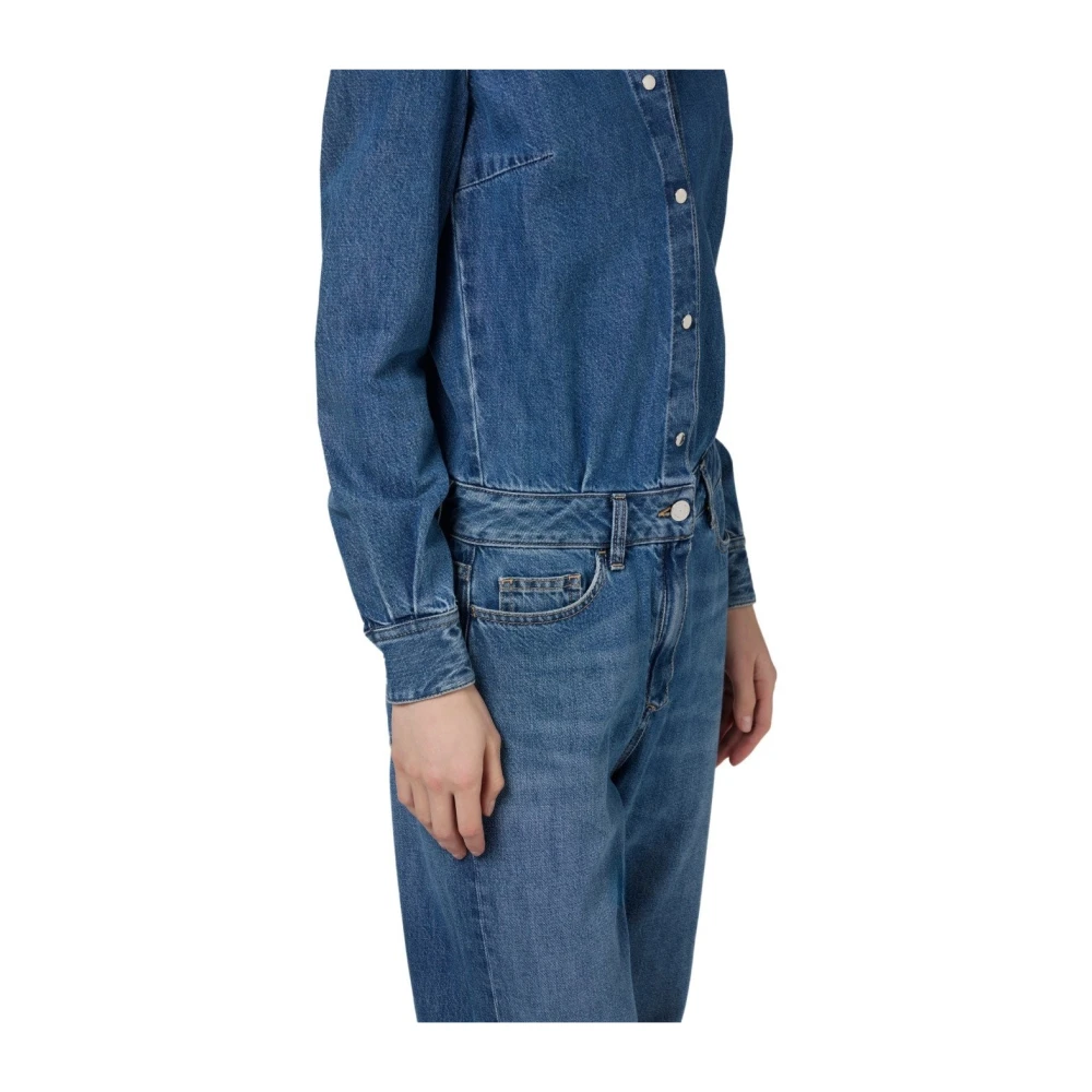 Elisabetta Franchi Blauwe Denim Jumpsuit met Zilveren Knopen Blue Dames