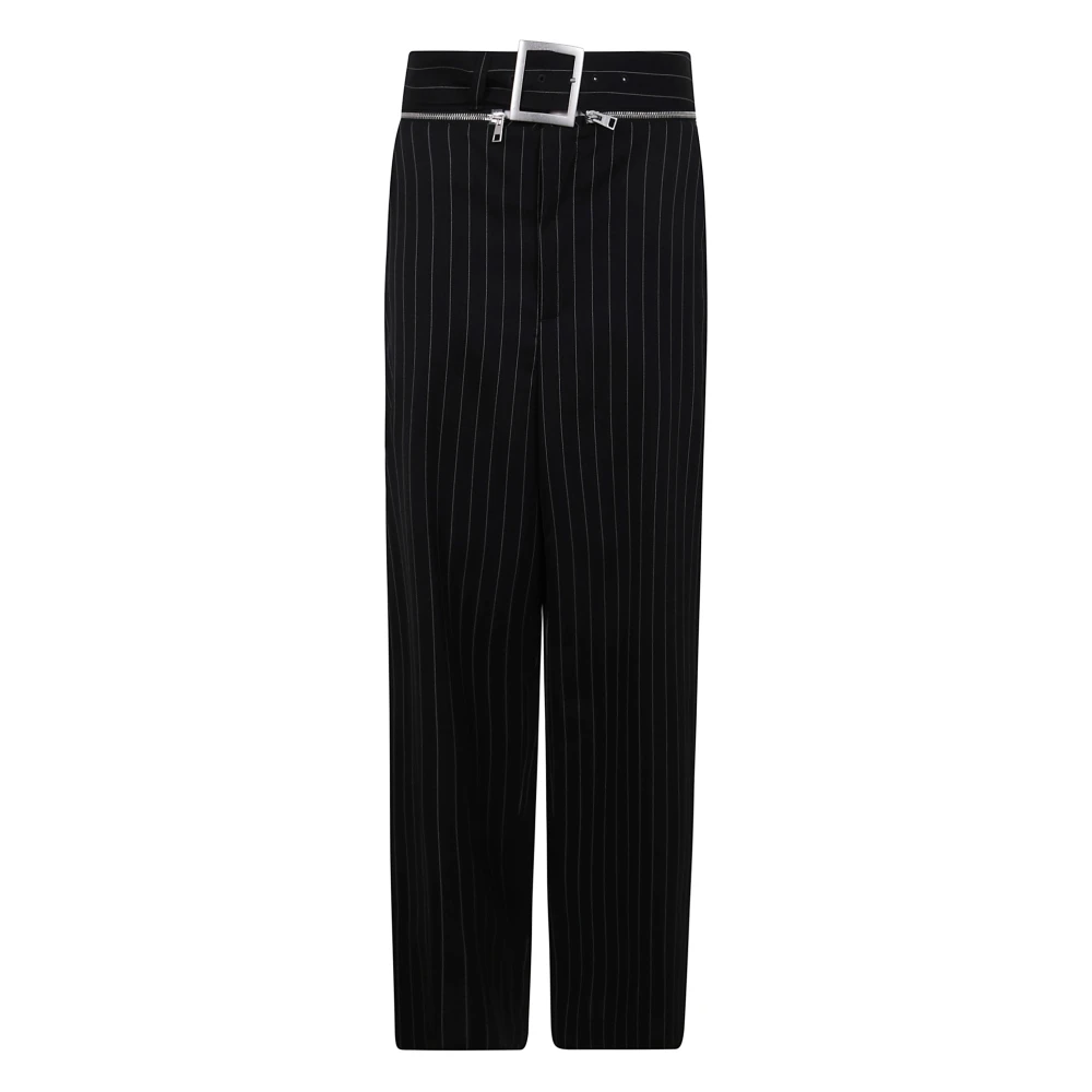 Jean Paul Gaultier Pinstripe Wool Tailored Broek met Riem Black Dames