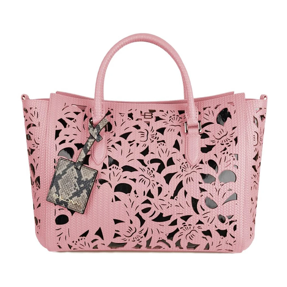 Baldinini Bloemen Laser-Cut Leren Handtas met Metallic Logo Pink Dames