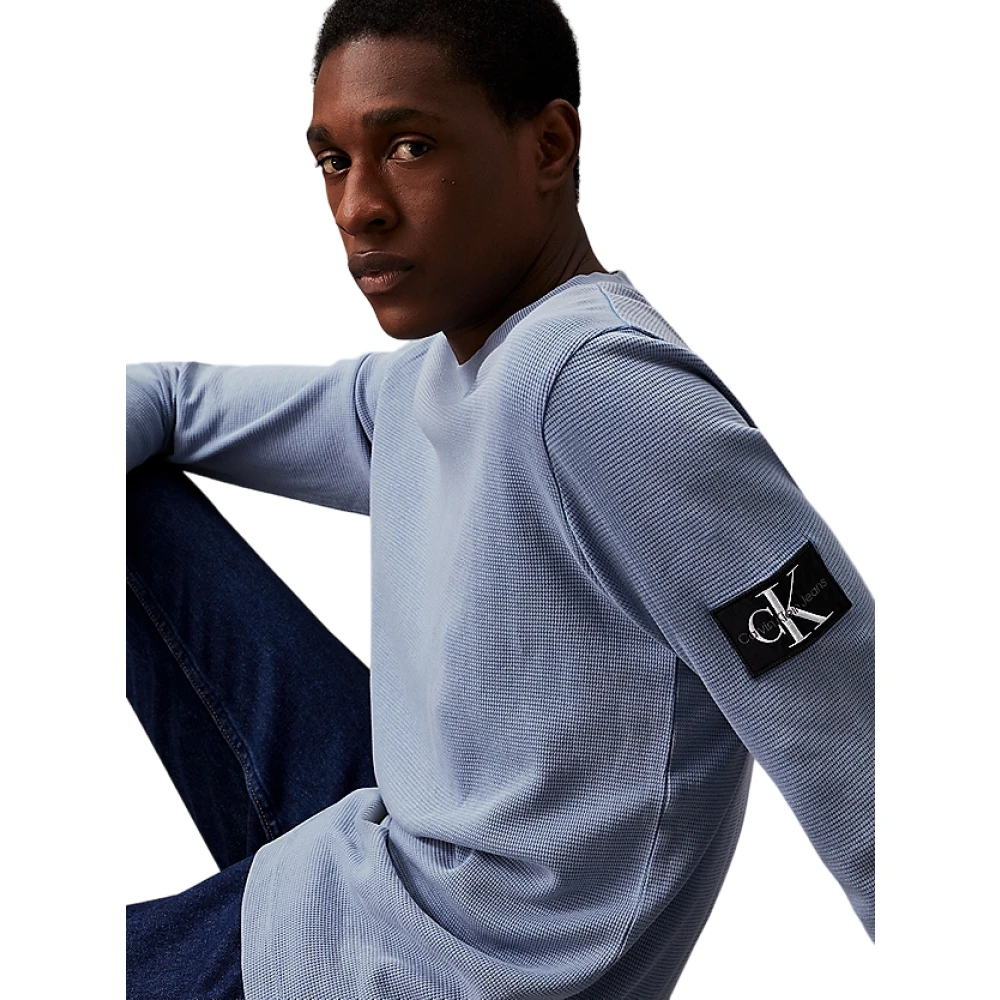 Calvin Klein Heldere Blauwe Trui Eco Katoen Reliëf Blue Heren