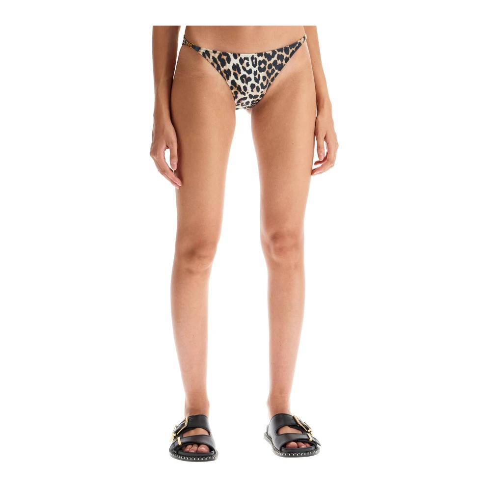 Ganni Leopard Print Bikini Briefs Beige Dames