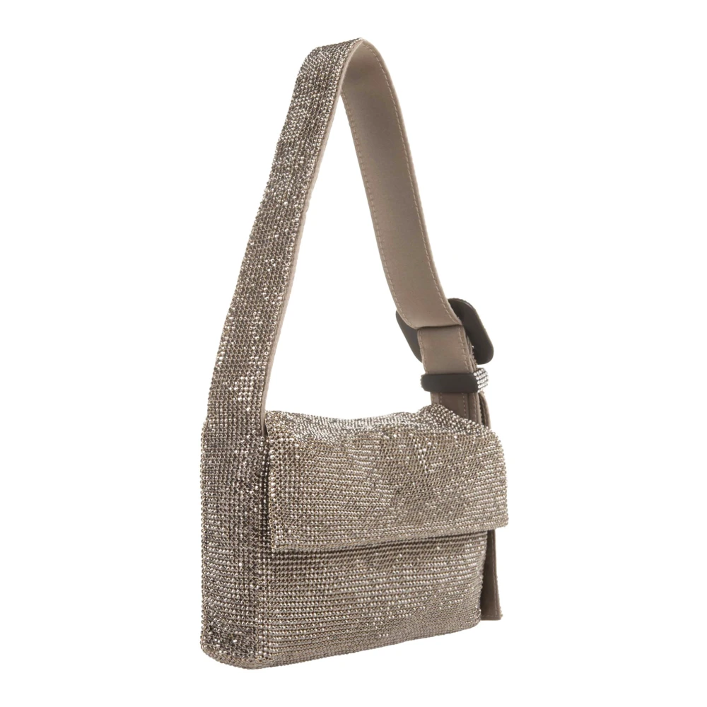 Benedetta Bruzziches Platinum Crystal Schoudertas Foldover Top Gray Dames