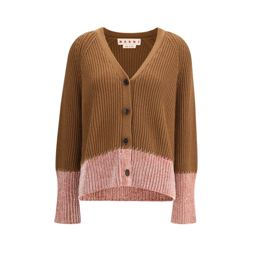 Marni Women's Brown Bi-Color Wool Cardigan With Chenille Underside, Cardigans, Xs, Knitwear